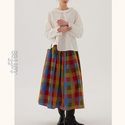 カラフルチェック柄ロングフレアスカート　《Z00786》