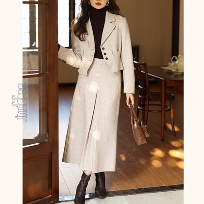 ショートテーラードジャケット＆ロングプリーツスカート セットアップ　《Z00773》