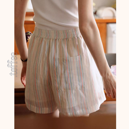 カラフルストライプルーズシャツ＆ワイドショートパンツのセットアップ《Z01029》