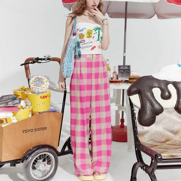 ブロックチェックワイドパンツ Z00379