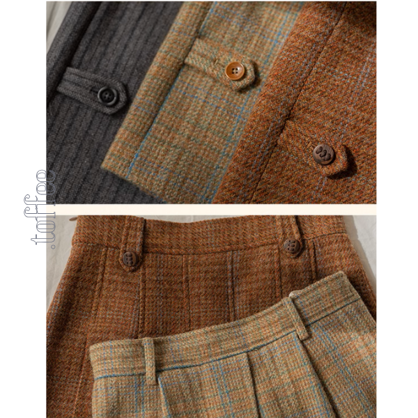 【3color】チェック柄リボン装飾ジレ＆ミモレ丈プリーツスカートセットアップ《Z00858》