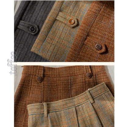 【3color】チェック柄リボン装飾ジレ＆ミモレ丈プリーツスカートセットアップ《Z00858》