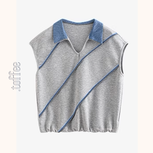 斜めラインVネックフレンチスリーブトップス《Z00922》