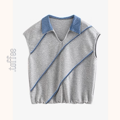 斜めラインVネックフレンチスリーブトップス《Z00922》