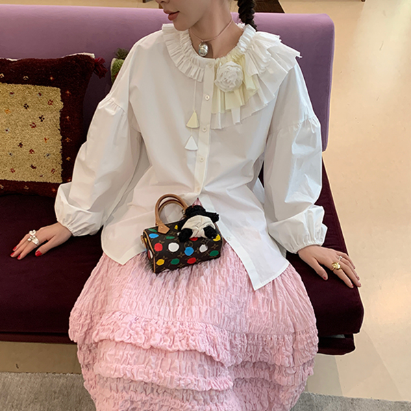 レース＆フラワーホワイトブラウス　Z00519