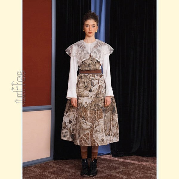 森の住人たちと共に：ジャガードスカートとベストのセットアップ 《C0201》