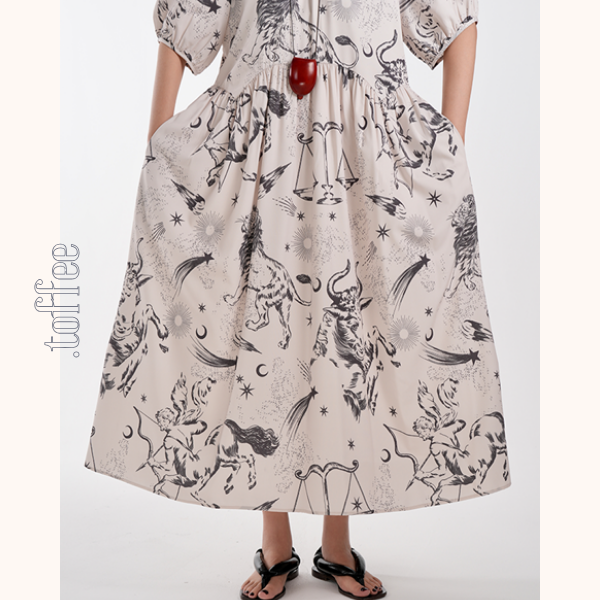 星座柄Aラインルーズワンピース 　Z00419