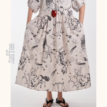 星座柄Aラインルーズワンピース 　Z00419