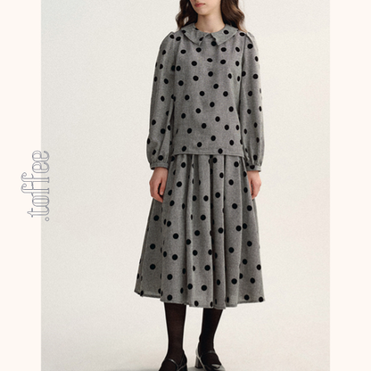 グレートップ＆ロングスカートのポルカドットセットアップ　Z00529