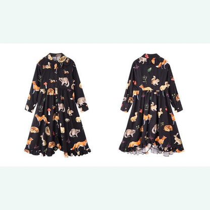 レトロエレガンス：クラシックアートのブラックシャツワンピース 《C0209》