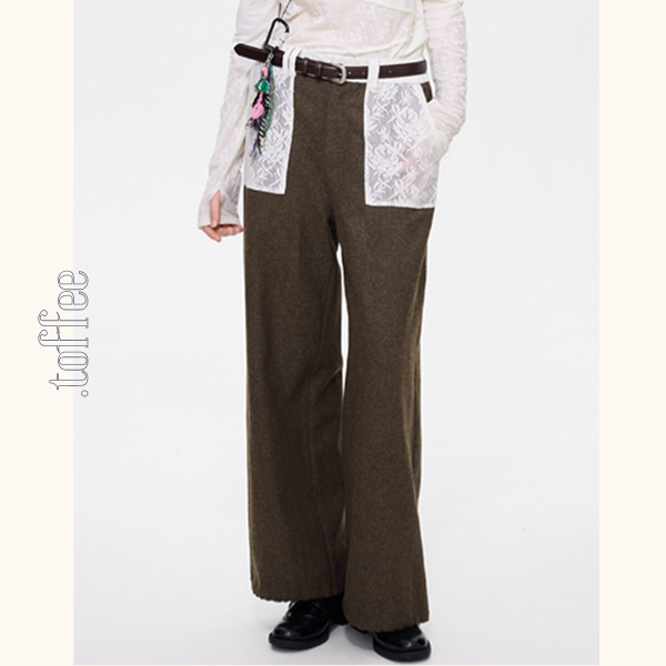 レースパッチワークウールパンツ 《Z00637》