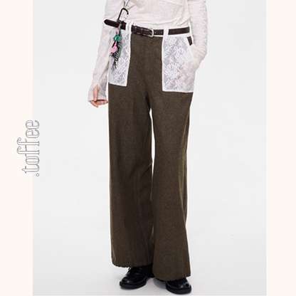 レースパッチワークウールパンツ 《Z00637》