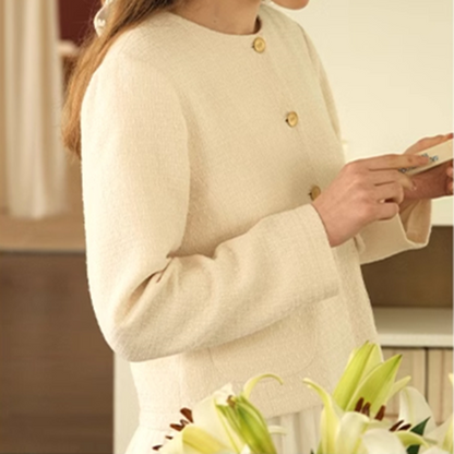 ラウンドネックツイードショートジャケット　Z00622