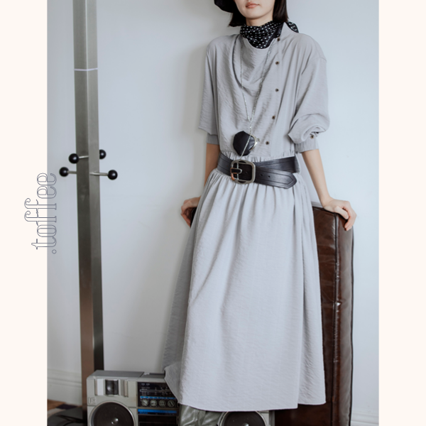 【2color】斜め前立てロングワンピース　Z00551