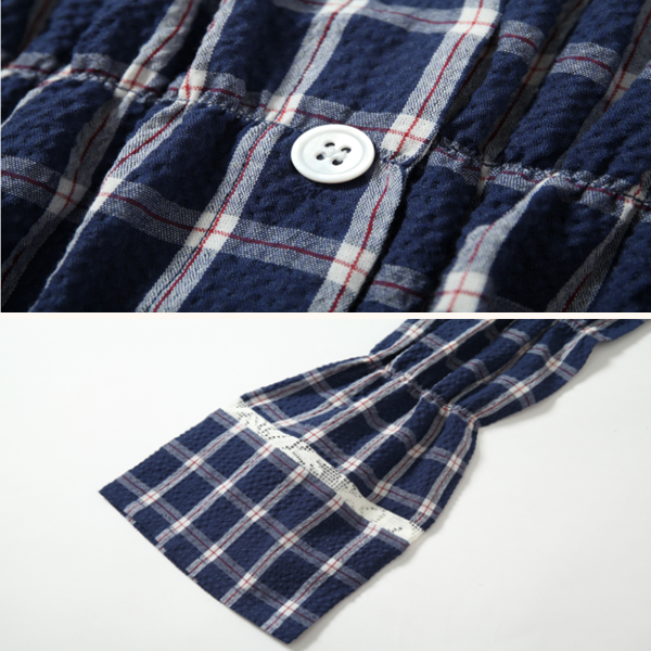 レースディテールチャック柄ブルーシャツ 《Z00636》