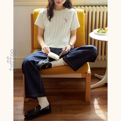 サイド刺繍ストレートデニムパンツ　Z00561