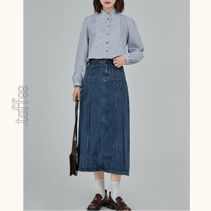 Aラインハイウエストロングデニムスカート　《Z00790》