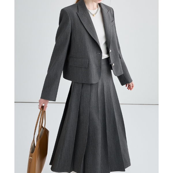 ショートスーツジャケット＆ミドル丈プリーツスカートのセットアップ Z00134