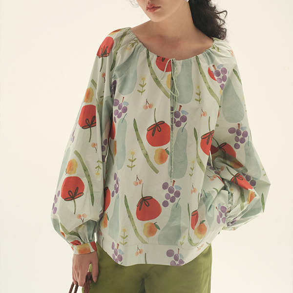 【2color】野菜と果物のコットンルーズプリントシャツ　Z00447