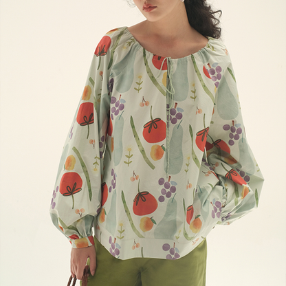 【2color】野菜と果物のコットンルーズプリントシャツ　Z00447