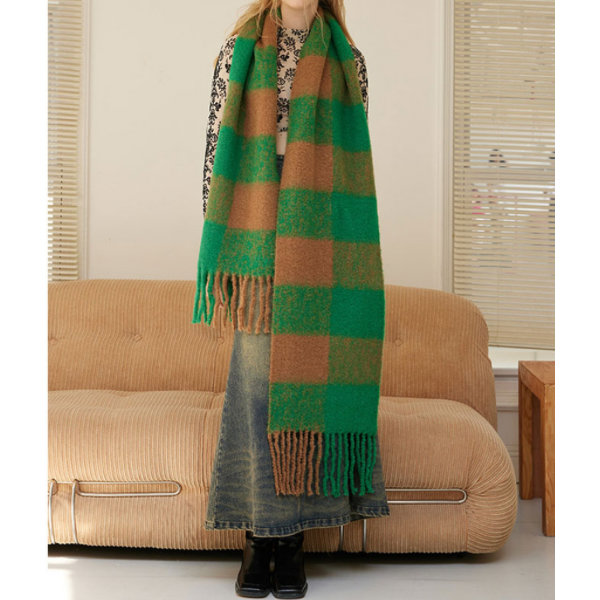 【3color】チェックパターンスーパーロングスカーフ X-453