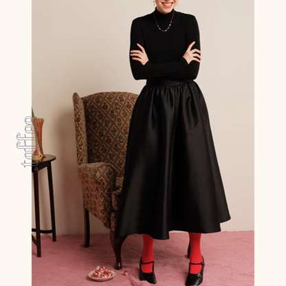 レイヤード風ブラックロングワンピース　Z00498