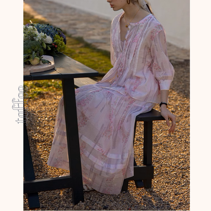 桜ピンクプリーツシャツ＆ミモレ丈ティーアドスカートセットアップ《Z00867》