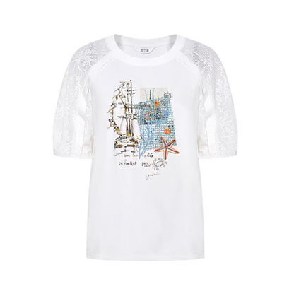 マリンテイストメッシュスリーブトップ《Z00973》