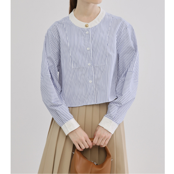 ストライプバンドカラークロップドシャツ X-380