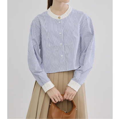 ストライプバンドカラークロップドシャツ X-380