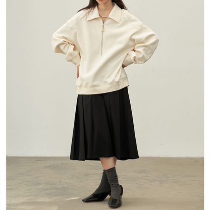 【2color】二つのベルト付きミモレ丈Aラインプリーツスカート Z00223