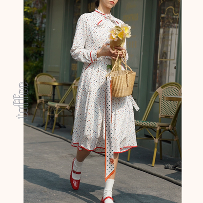 リボンタイ付きカラフルドットシャツワンピース　《Z00750》