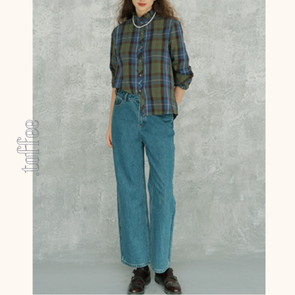 スタンドカラーボタンダウンチェックシャツ　 《Z00707》