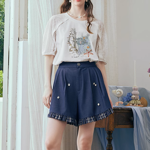 マリンテイストメッシュスリーブトップ《Z00973》