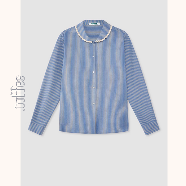 レースが語る午後の記憶ストライプシャツ《Z01177》