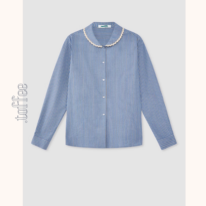 レースが語る午後の記憶ストライプシャツ《Z01177》