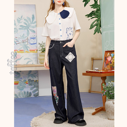 線画とレースが奏でる詩のシャツ《Z01138》