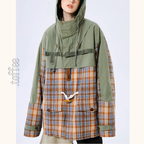 チェック切替が映えるトグルフードジャケット《Z01484》