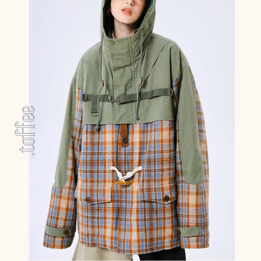 チェック切替が映えるトグルフードジャケット《Z01484》