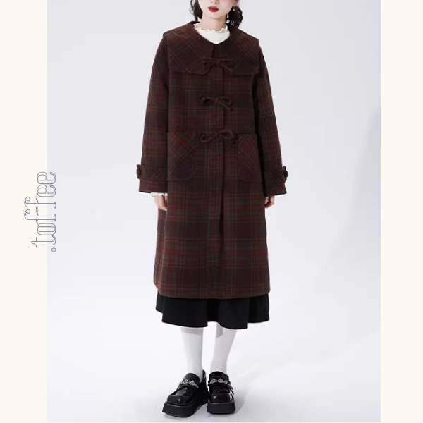 リボン留めタータンのAラインセーラーコート《Z01356》