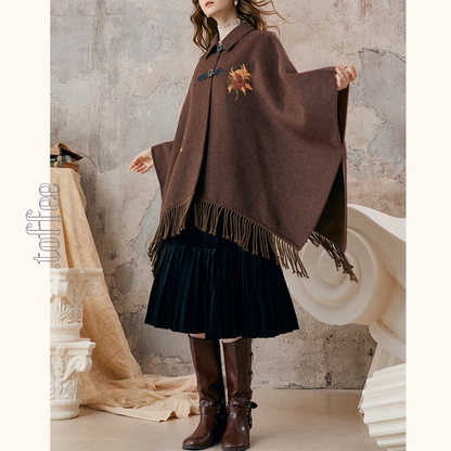 ひまわり刺繍のアートケープコート《Z01128》