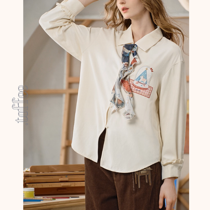 【2color】物語を結ぶリボンとアップリケのシャツ《Z01126》