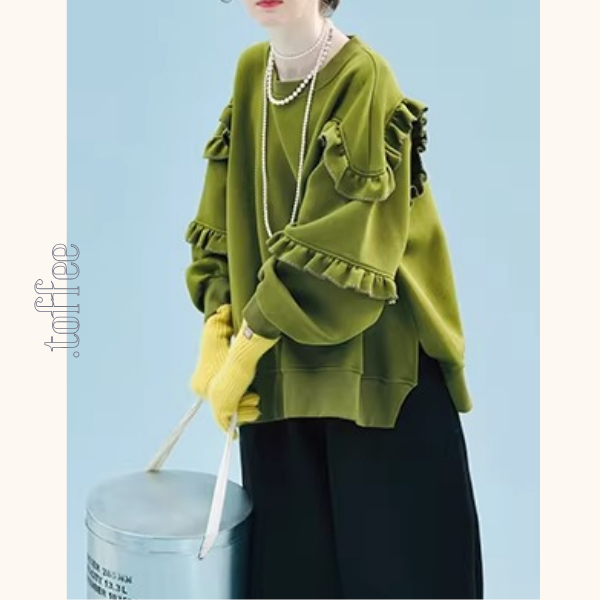 【2color】ティアード袖フリルの甘辛スウェット《Z01351》