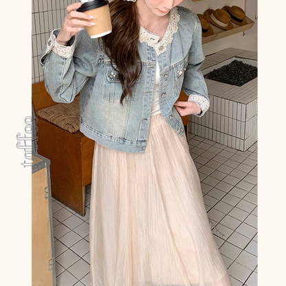 花咲く朝のレース付きデニムジャケット《Z01153》