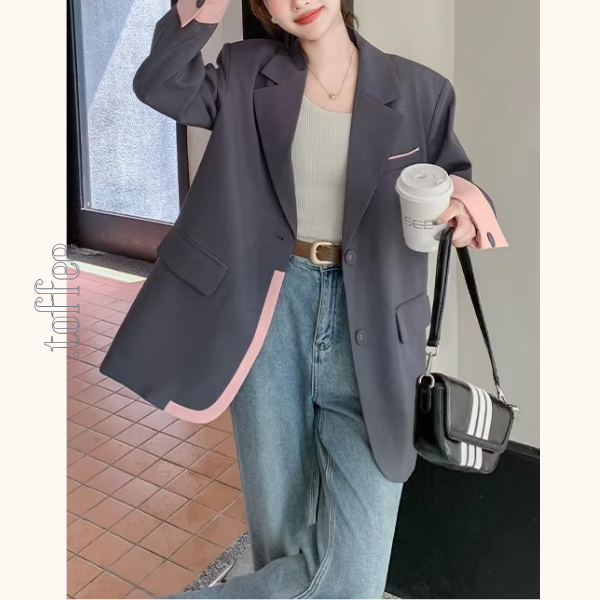 ピンク配色のカラーブロックスーツジャケット《Z01332》