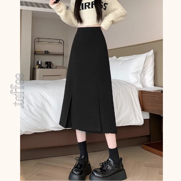 プリーツ重ねのミモレ丈ペンシルスカート《Z01338》