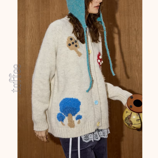 カラフルきのこの遊び心カーディガン《Z01136》