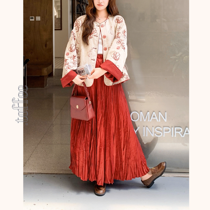 花咲く情景のセットアップ／花柄トップス＆マキシスカート《Z01151》