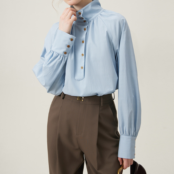 【2color】不規則でニッチなハイネックシャツ Z00095