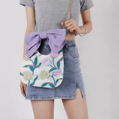 【3color】大きなリボン付きチェーンショルダーバッグ Z00237